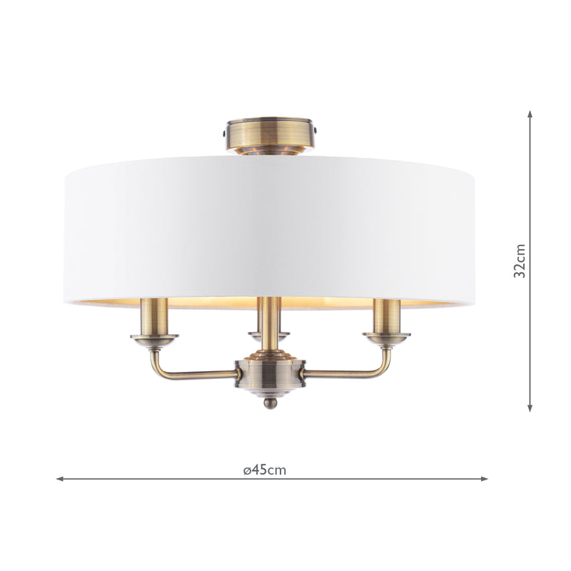 Laura Ashley Sorrento 3 Light Semi-Flush Antique Brass With Ivory Shade • LA3756549-Q