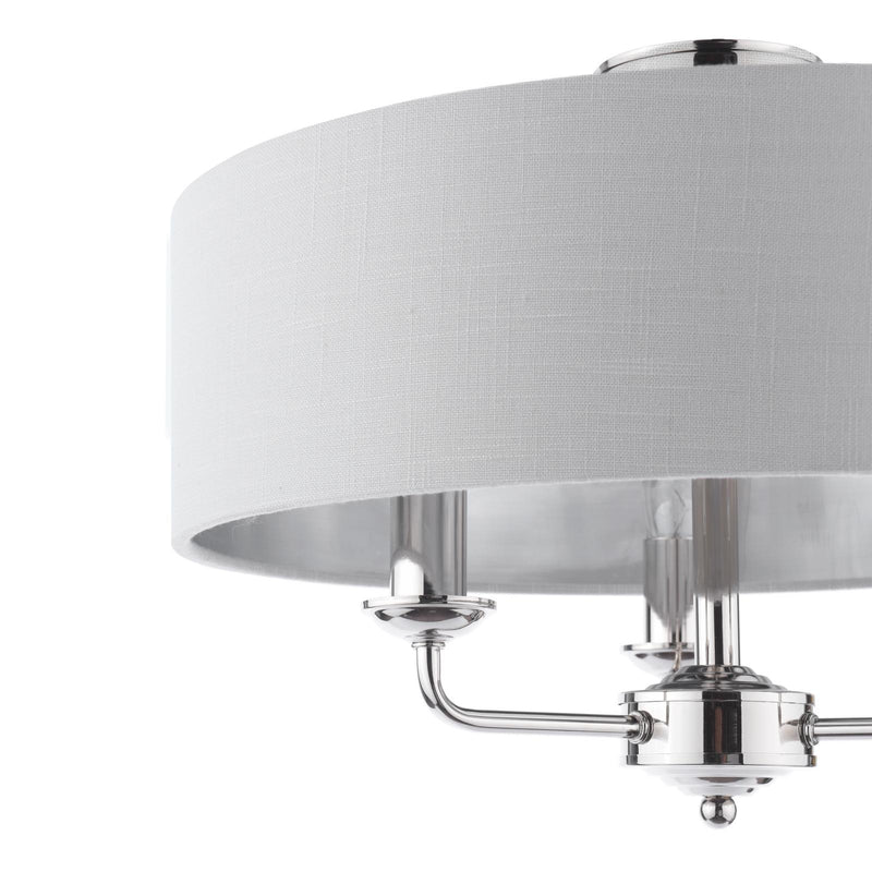 Laura Ashley Sorrento 3 Light Semi-Flush Polished Nickel With Silver Shade • LA3756551-Q