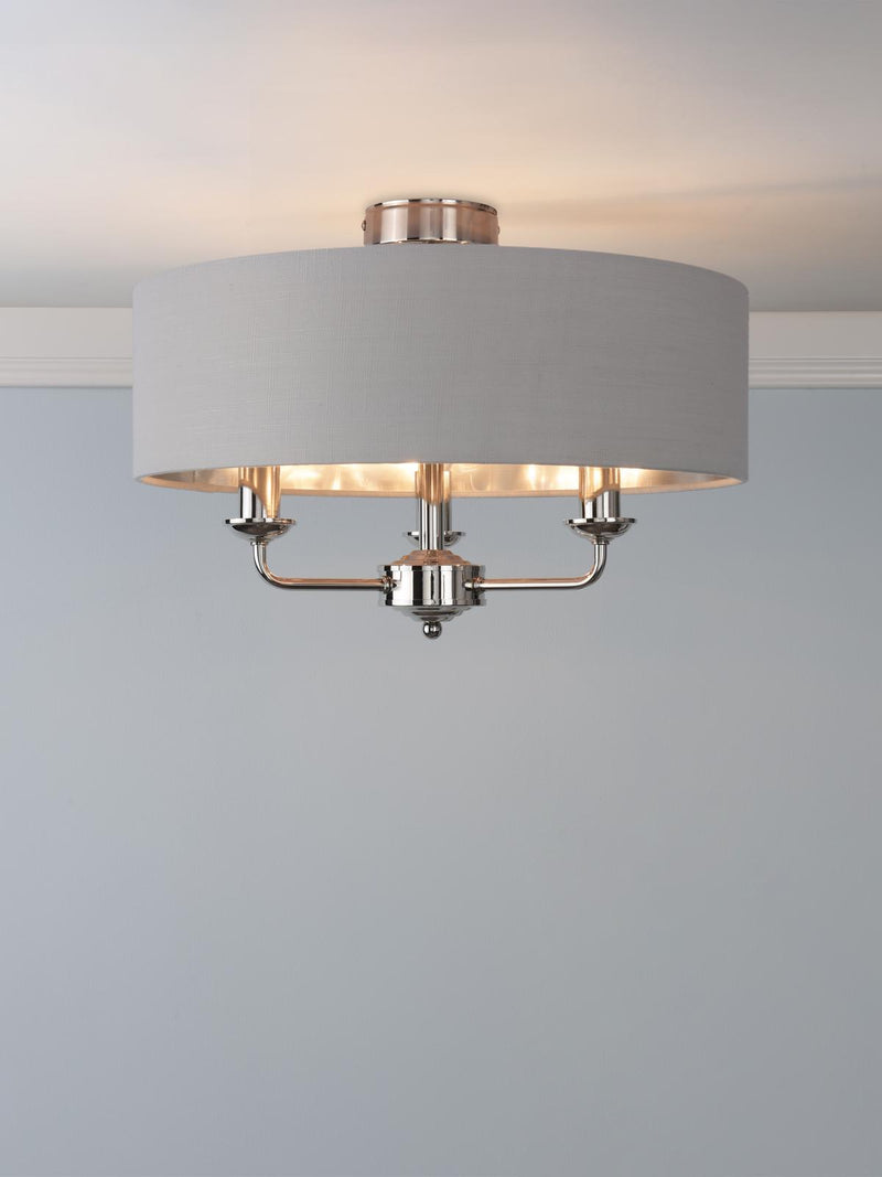 Laura Ashley Sorrento 3 Light Semi-Flush Polished Nickel With Silver Shade • LA3756551-Q