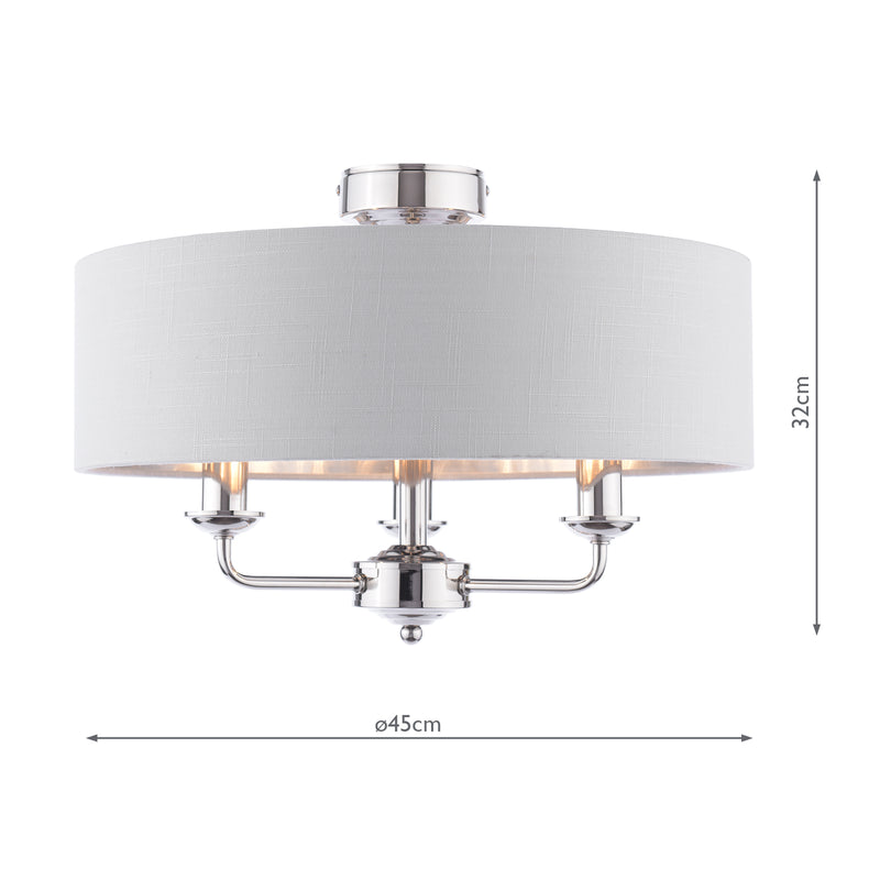 Laura Ashley Sorrento 3 Light Semi-Flush Polished Nickel With Silver Shade • LA3756551-Q