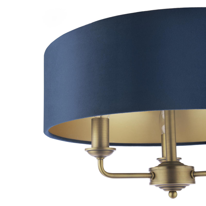 Laura Ashley Sorrento 3 Light Semi-Flush Matt Antique Brass With Blue Shade • LA3756552-Q