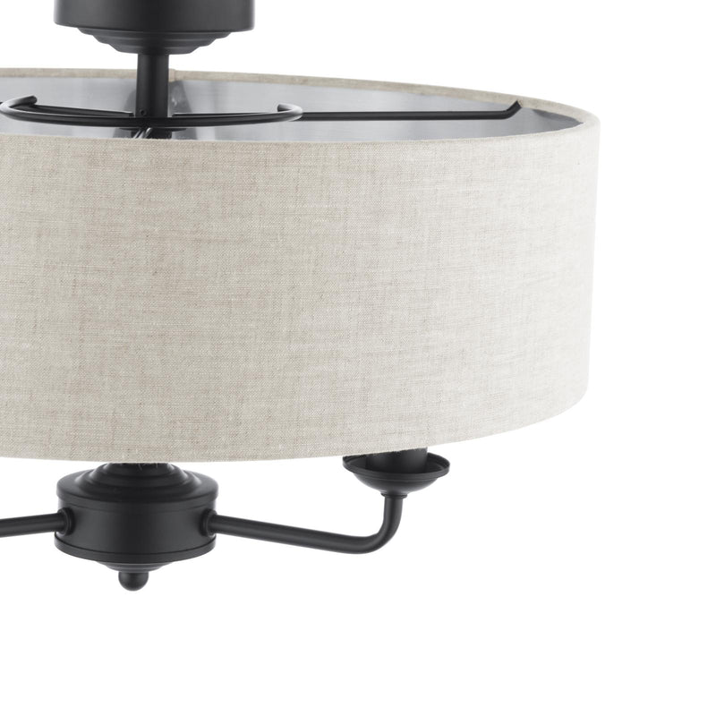 Laura Ashley Sorrento 3 Light Semi-Flush Matt Black With Natural Shade • LA3756553-Q