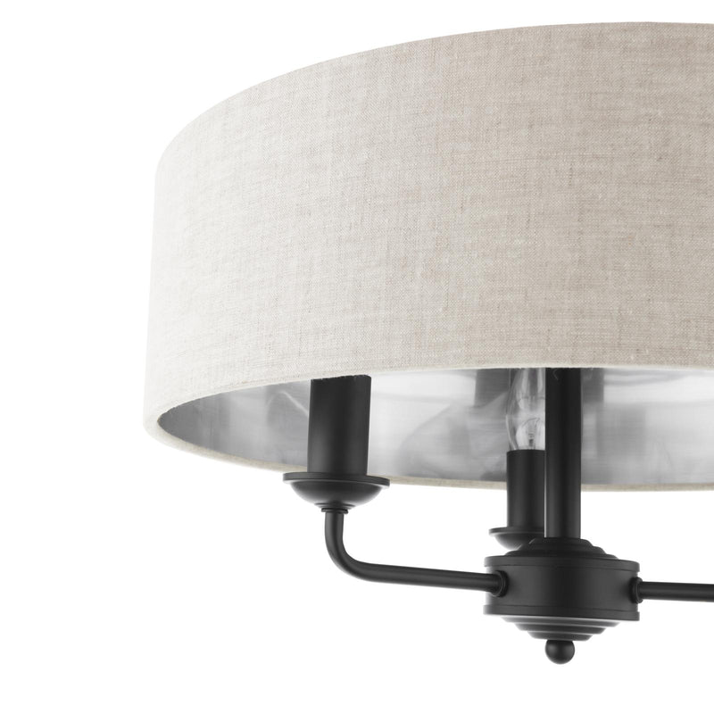 Laura Ashley Sorrento 3 Light Semi-Flush Matt Black With Natural Shade • LA3756553-Q