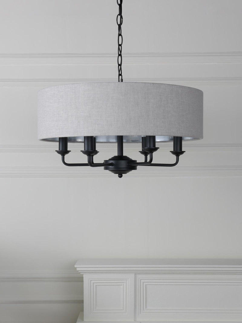 Laura Ashley Sorrento 6 Light Shadelier Matt Black With Natural Shade • LA3756554-Q