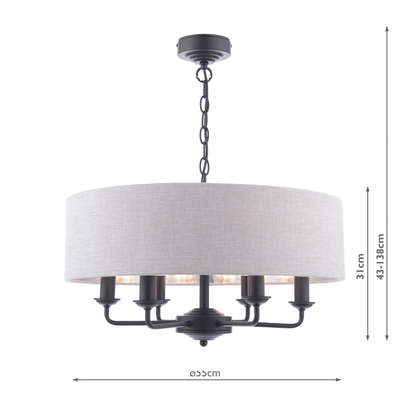 Laura Ashley Sorrento 6 Light Shadelier Matt Black With Natural Shade • LA3756554-Q