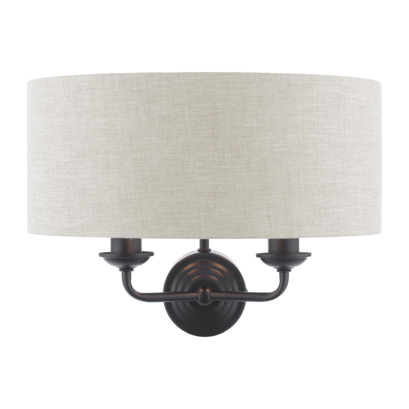 Laura Ashley Sorrento 2 Light Wall Light Matt Black With Natural Shade • LA3756555-Q