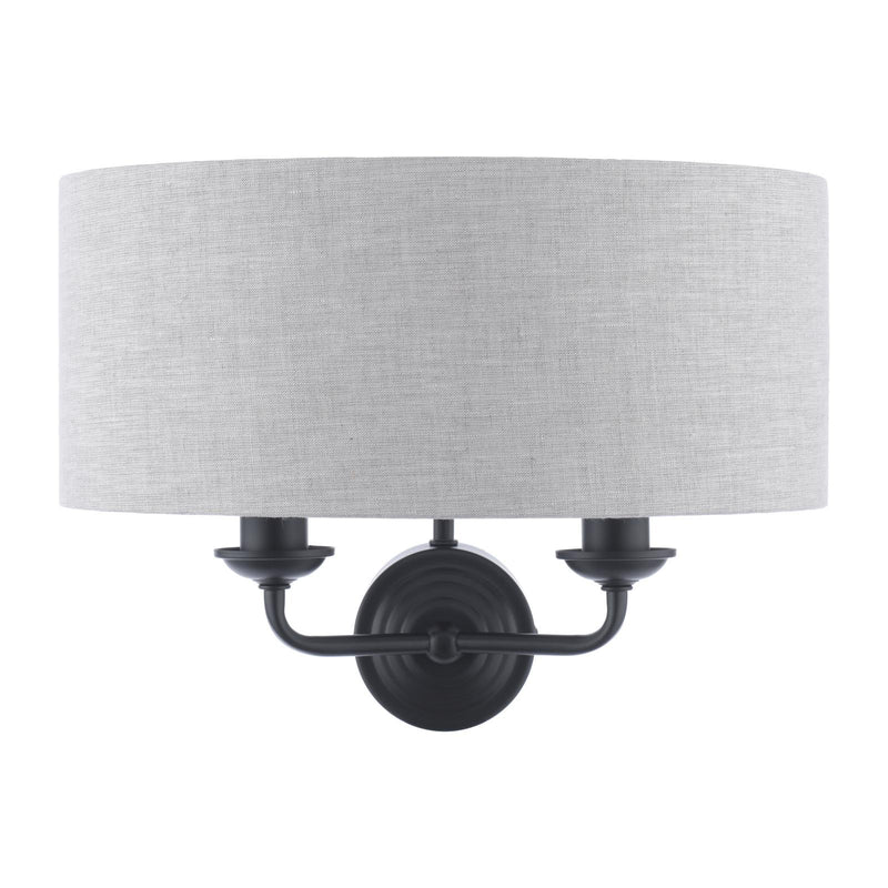 Laura Ashley Sorrento 2 Light Wall Light Matt Black With Natural Shade • LA3756555-Q