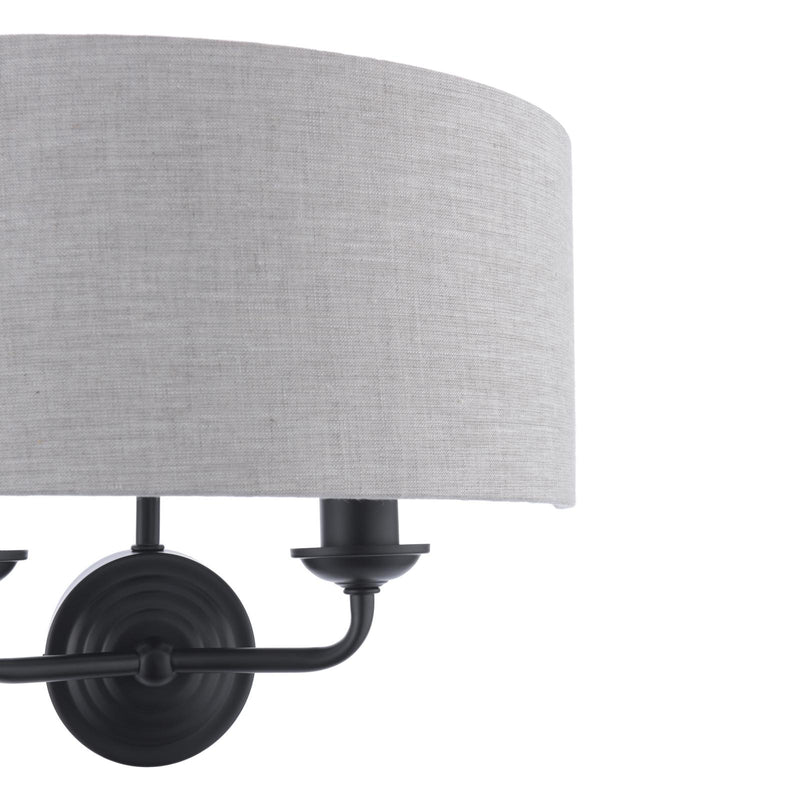 Laura Ashley Sorrento 2 Light Wall Light Matt Black With Natural Shade • LA3756555-Q