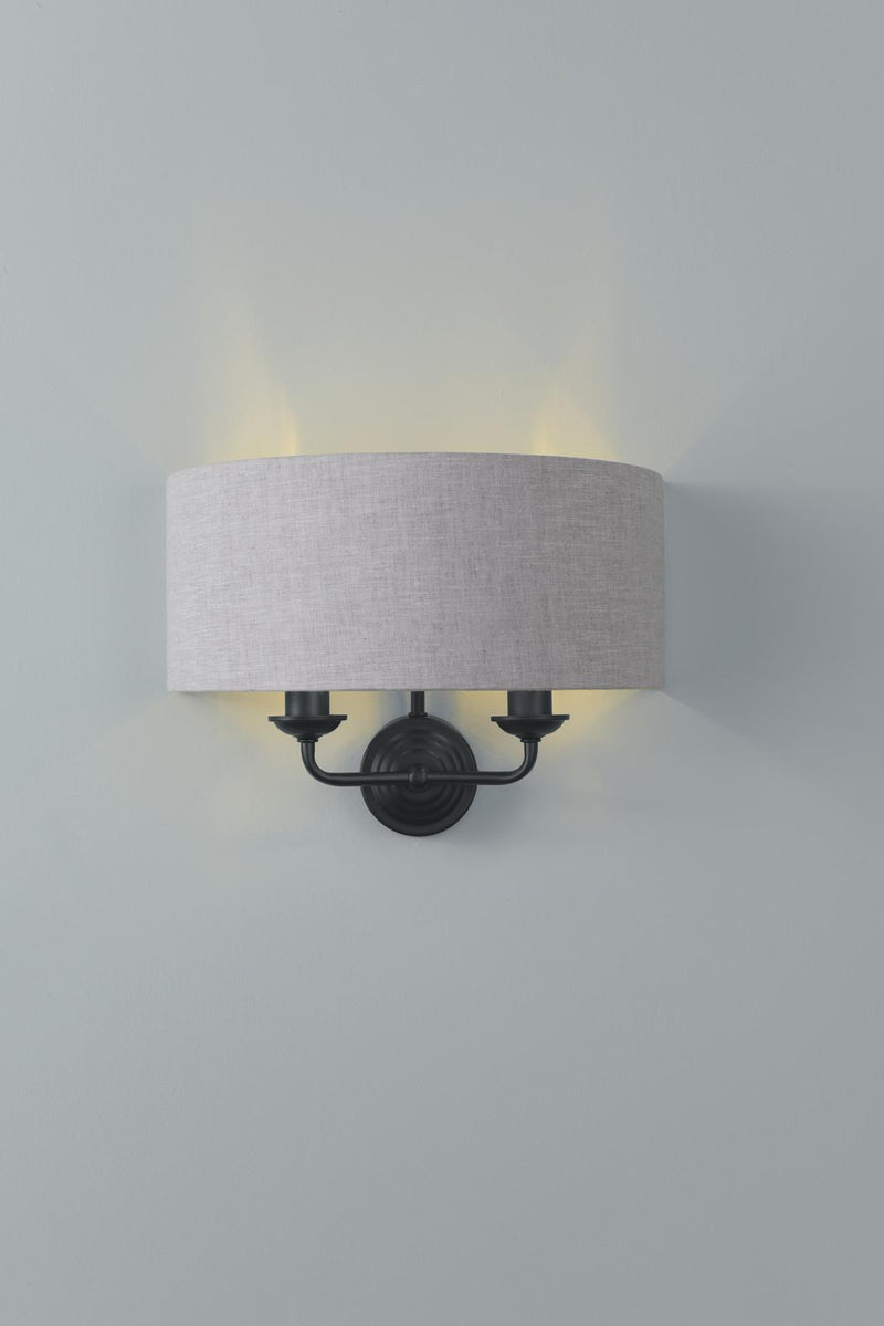 Laura Ashley Sorrento 2 Light Wall Light Matt Black With Natural Shade • LA3756555-Q