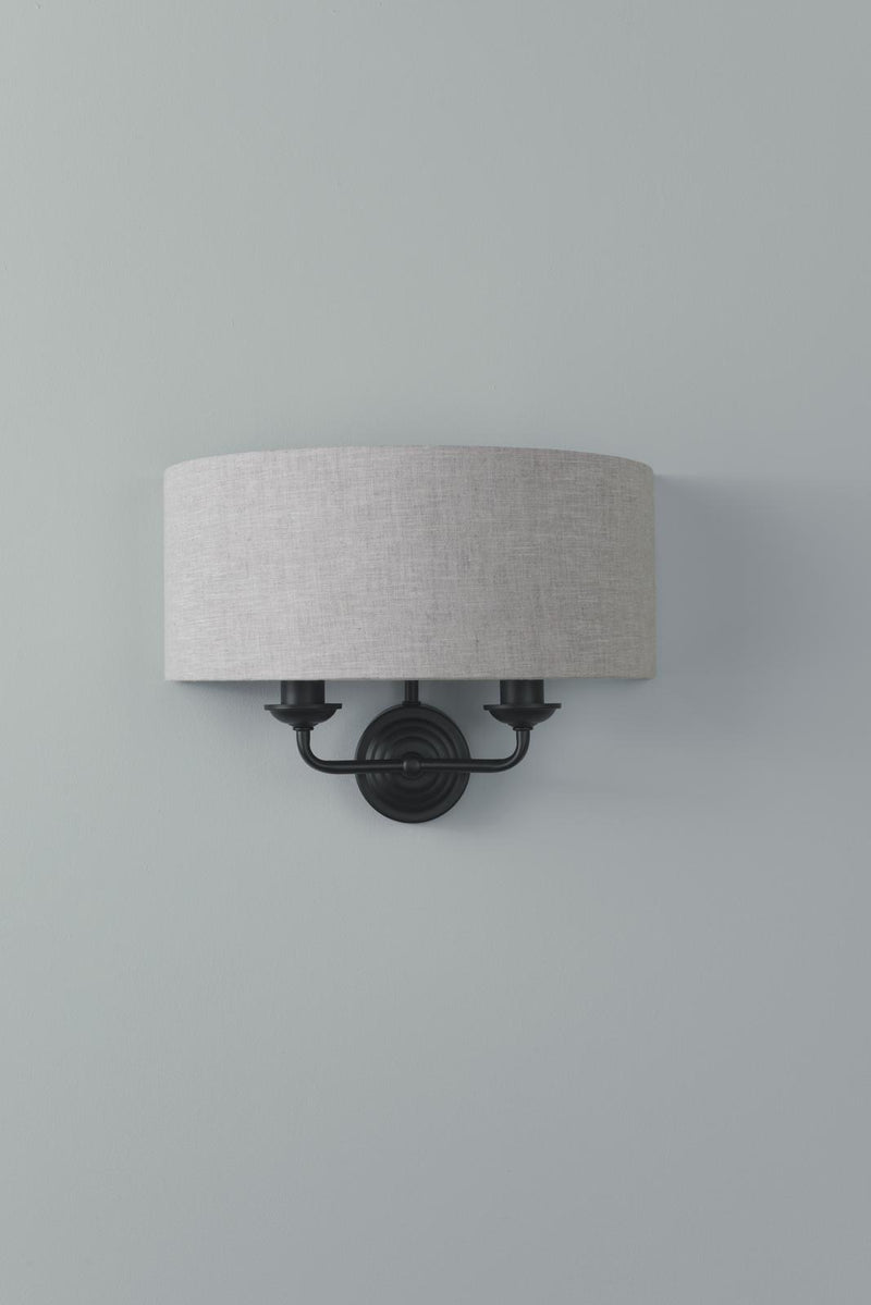 Laura Ashley Sorrento 2 Light Wall Light Matt Black With Natural Shade • LA3756555-Q