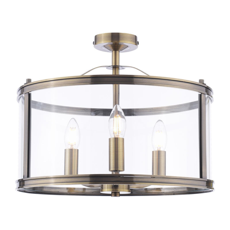 Laura Ashley Harrington 3 Light Semi-Flush Antique Brass and Glass • LA3756556-Q
