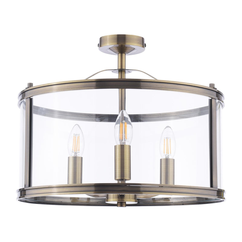 Laura Ashley Harrington 3 Light Semi-Flush Antique Brass and Glass • LA3756556-Q