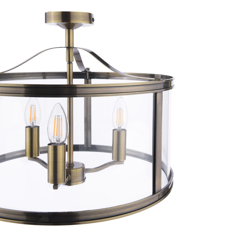 Laura Ashley Harrington 3 Light Semi-Flush Antique Brass and Glass • LA3756556-Q