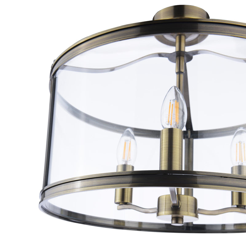 Laura Ashley Harrington 3 Light Semi-Flush Antique Brass and Glass • LA3756556-Q