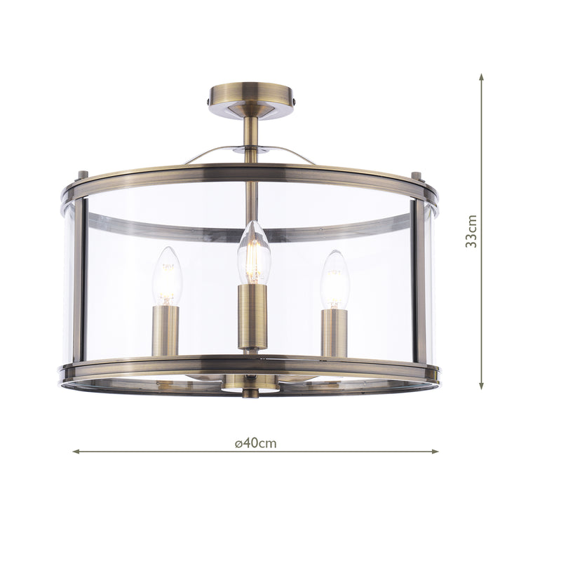 Laura Ashley Harrington 3 Light Semi-Flush Antique Brass and Glass • LA3756556-Q