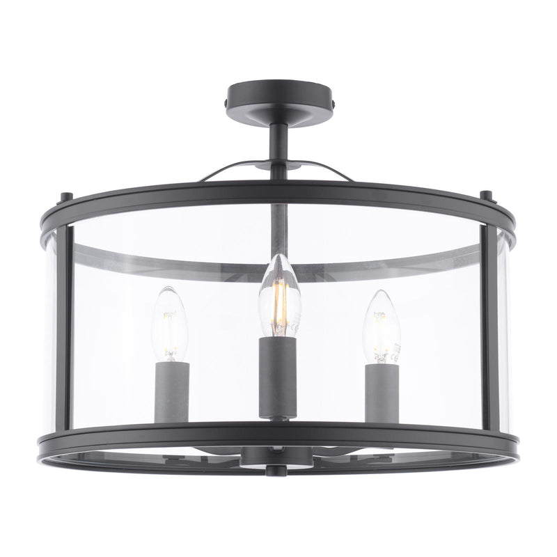 Laura Ashley Harrington 3 Light Semi-Flush Matt Black and Glass • LA3756557-Q
