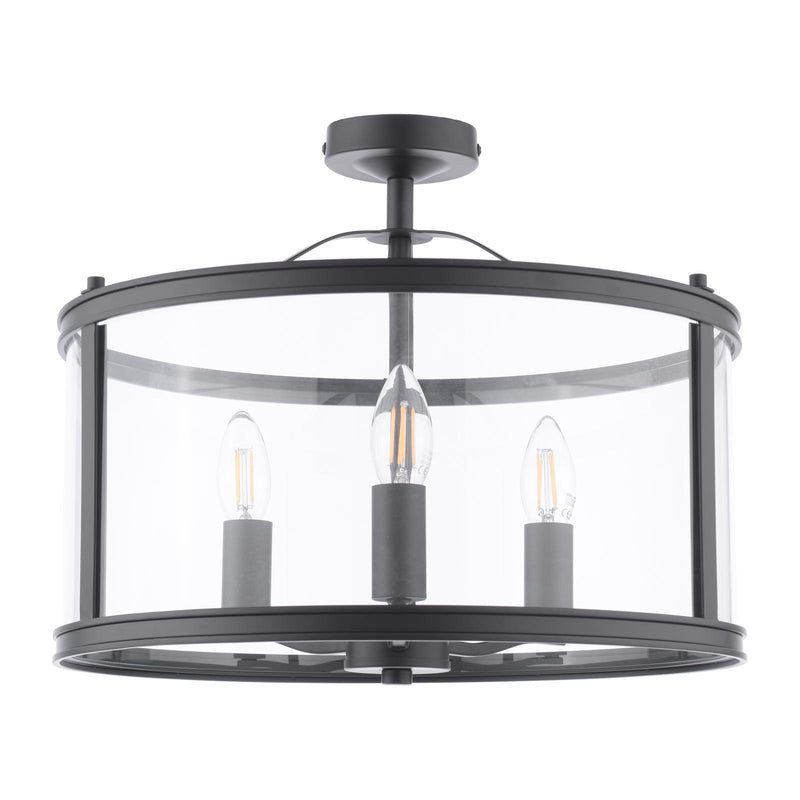 Laura Ashley Harrington 3 Light Semi-Flush Matt Black and Glass • LA3756557-Q