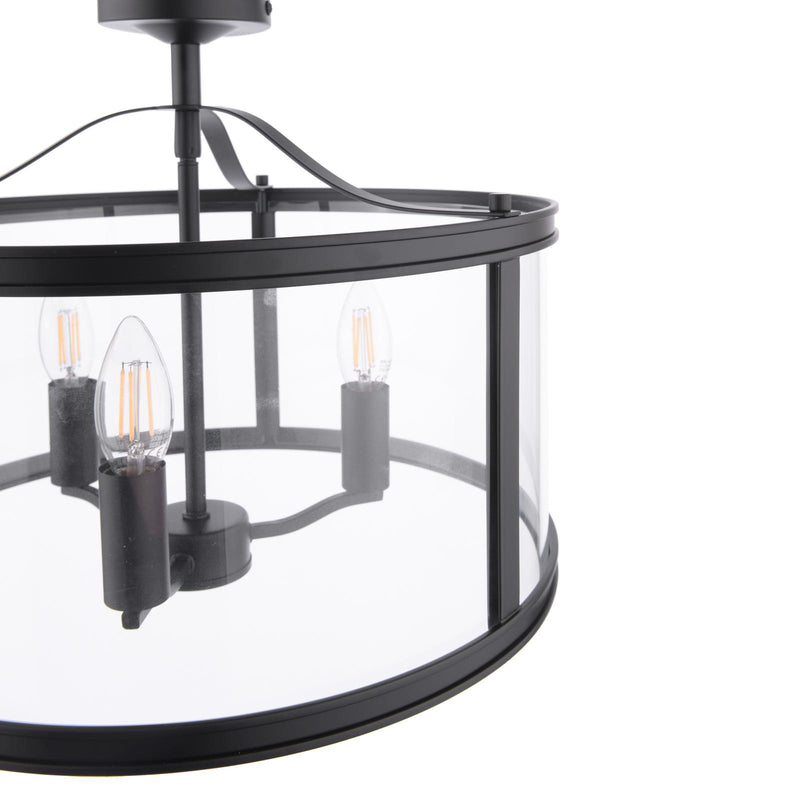 Laura Ashley Harrington 3 Light Semi-Flush Matt Black and Glass • LA3756557-Q