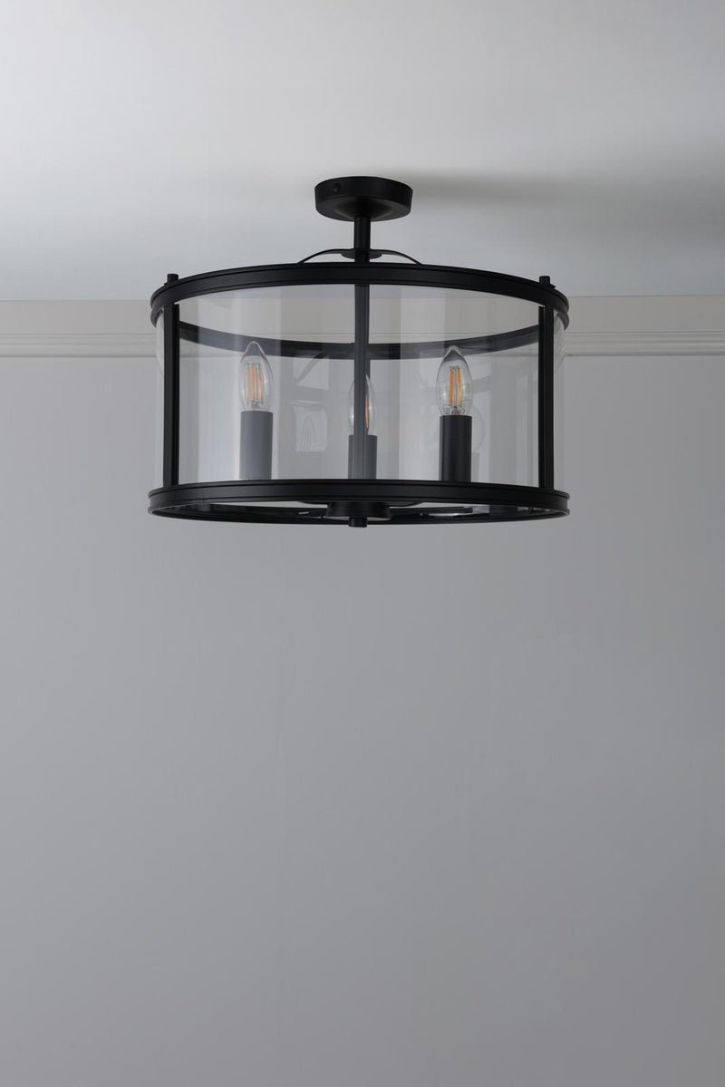 Laura Ashley Harrington 3 Light Semi-Flush Matt Black and Glass • LA3756557-Q