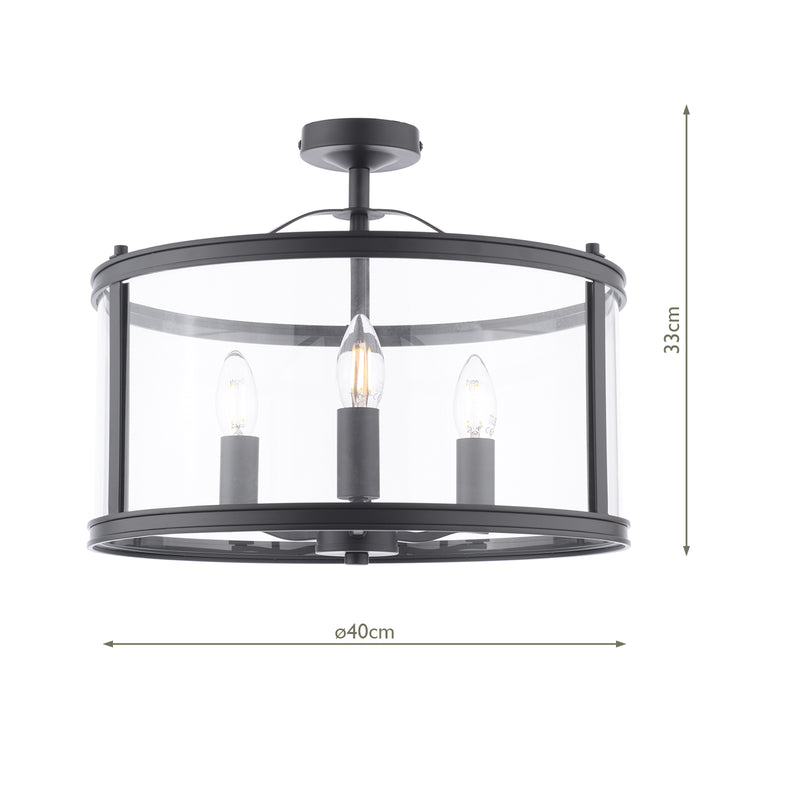 Laura Ashley Harrington 3 Light Semi-Flush Matt Black and Glass • LA3756557-Q