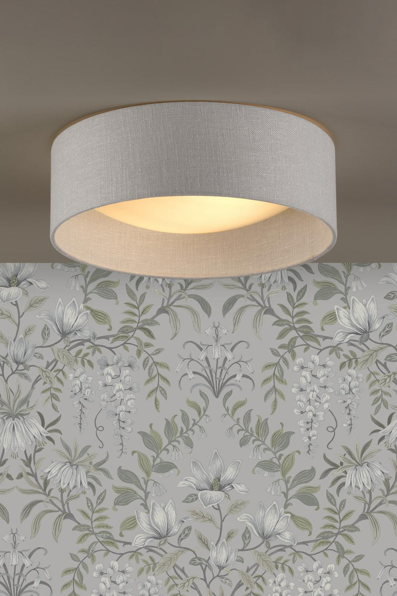 Laura Ashley Bacall 2 Light Flush Natural and White With Shade • LA3756564-Q