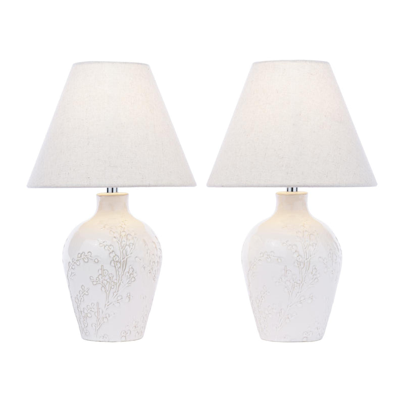 Laura Ashley Pussywillow Table Lamp Cream Ceramic With Shade (Twin Pack) • LA3756565-Q