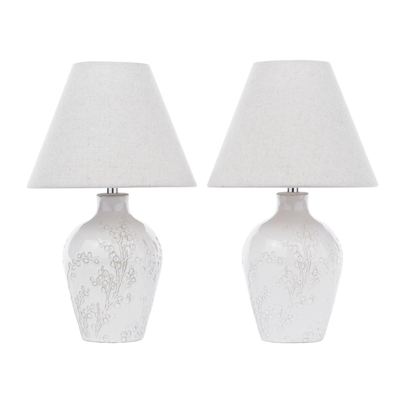 Laura Ashley Pussywillow Table Lamp Cream Ceramic With Shade (Twin Pack) • LA3756565-Q