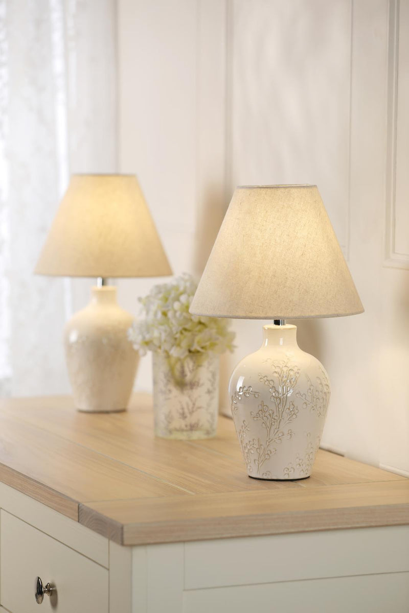 Laura Ashley Pussywillow Table Lamp Cream Ceramic With Shade (Twin Pack) • LA3756565-Q