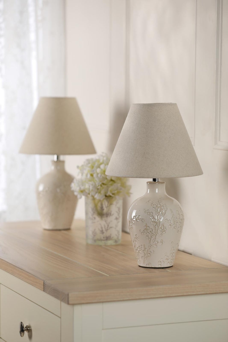Laura Ashley Pussywillow Table Lamp Cream Ceramic With Shade (Twin Pack) • LA3756565-Q