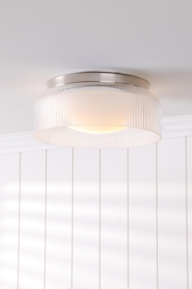 Laura Ashley Charissa Bathroom Ceiling Light Polished Chrome and Ribbed Glass IP44 • LA3756570-Q