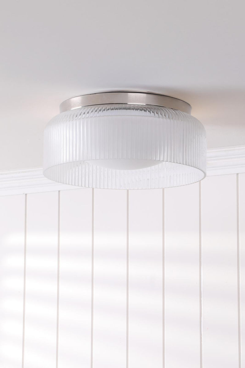 Laura Ashley Charissa Bathroom Ceiling Light Polished Chrome and Ribbed Glass IP44 • LA3756570-Q