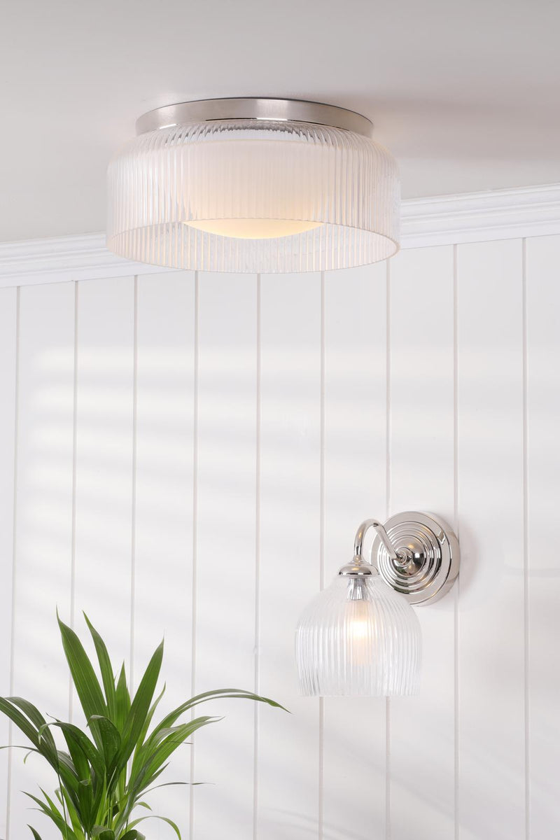 Laura Ashley Charissa Bathroom Ceiling Light Polished Chrome and Ribbed Glass IP44 • LA3756570-Q
