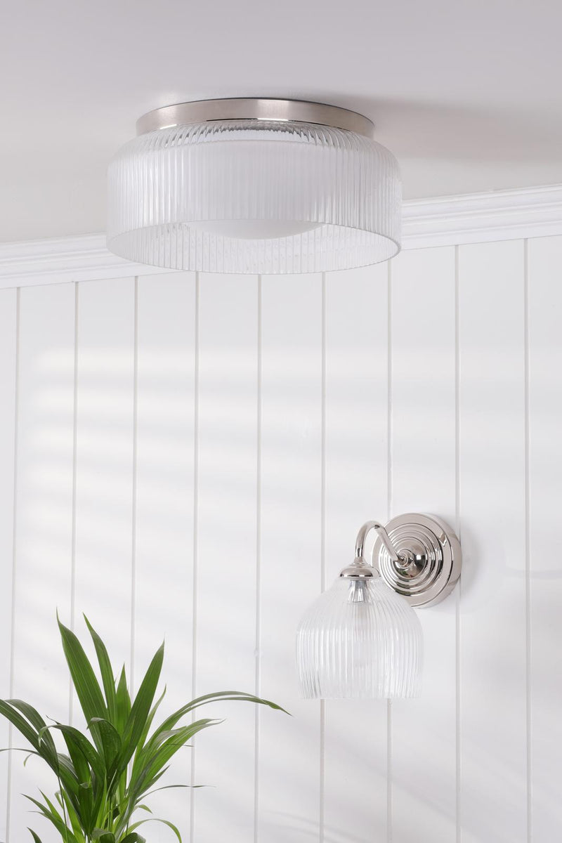 Laura Ashley Charissa Bathroom Ceiling Light Polished Chrome and Ribbed Glass IP44 • LA3756570-Q