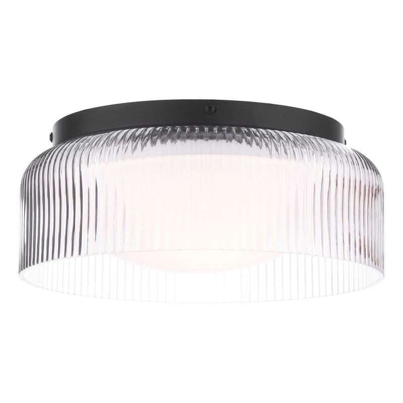 Laura Ashley Charissa Bathroom Ceiling Light Matt Black and Ribbed Glass IP44 • LA3756572-Q