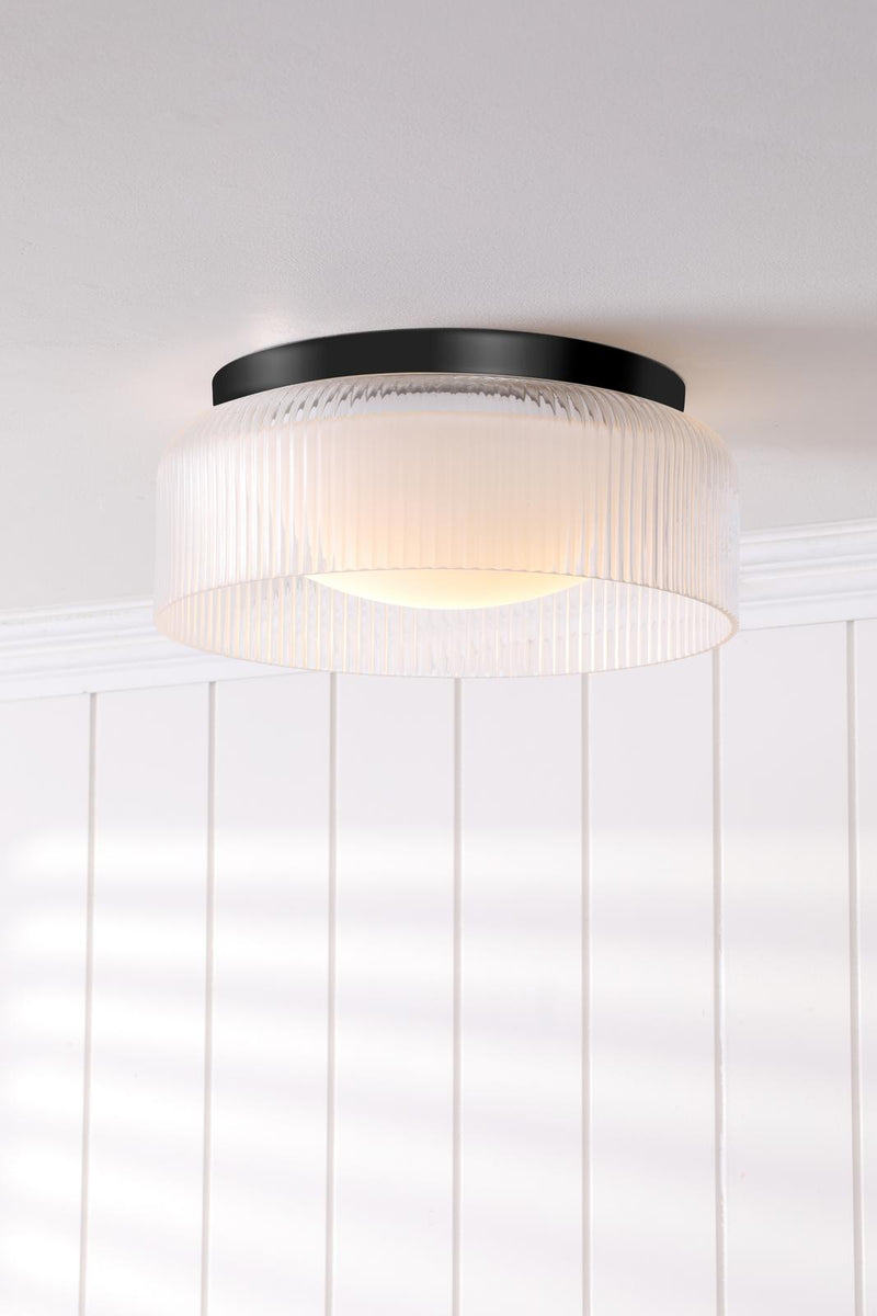 Laura Ashley Charissa Bathroom Ceiling Light Matt Black and Ribbed Glass IP44 • LA3756572-Q
