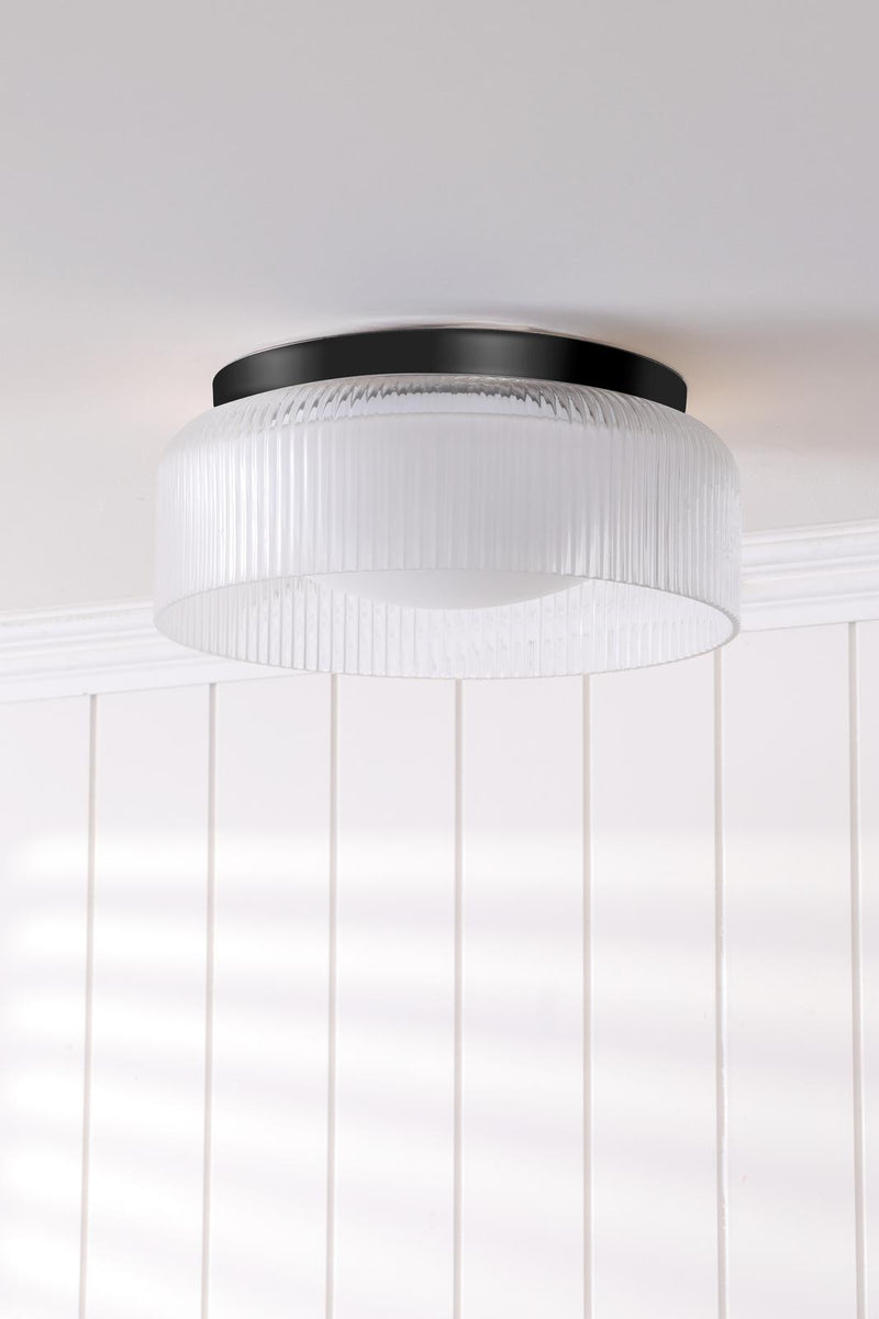 Laura Ashley Charissa Bathroom Ceiling Light Matt Black and Ribbed Glass IP44 • LA3756572-Q
