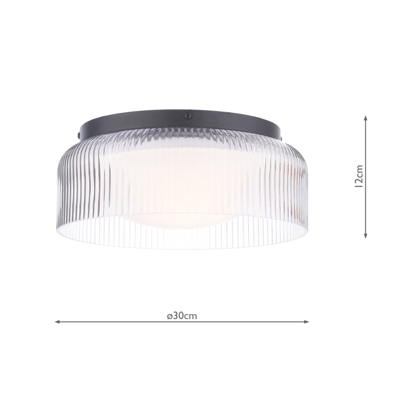 Laura Ashley Charissa Bathroom Ceiling Light Matt Black and Ribbed Glass IP44 • LA3756572-Q
