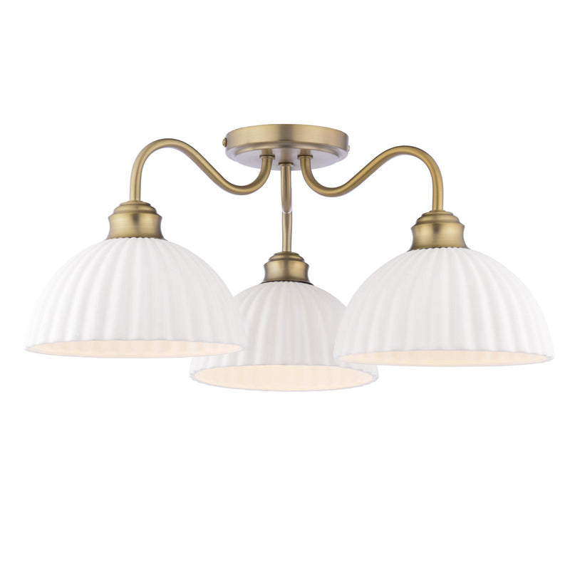 Laura Ashley Durford 3 Light Semi-Flush Matt Antique Brass and White Ceramic • LA3756580-Q