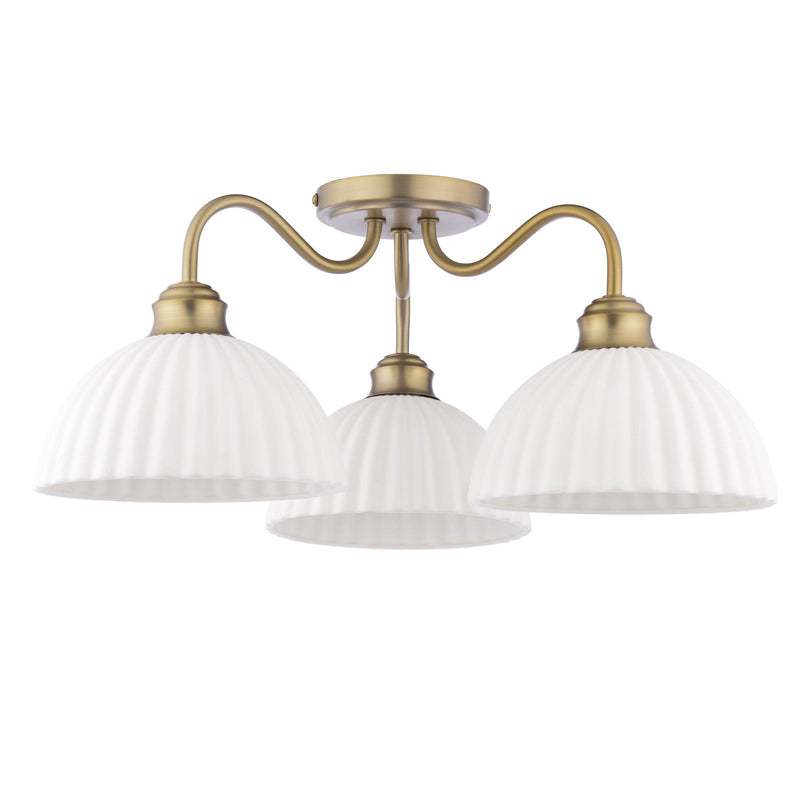 Laura Ashley Durford 3 Light Semi-Flush Matt Antique Brass and White Ceramic • LA3756580-Q