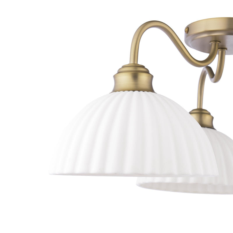 Laura Ashley Durford 3 Light Semi-Flush Matt Antique Brass and White Ceramic • LA3756580-Q