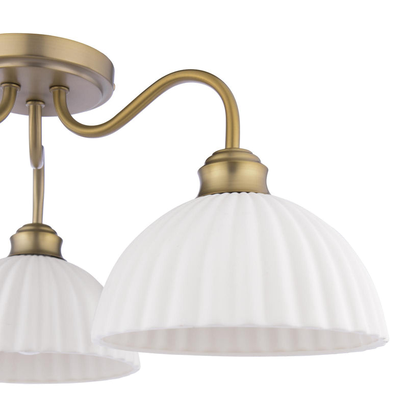 Laura Ashley Durford 3 Light Semi-Flush Matt Antique Brass and White Ceramic • LA3756580-Q
