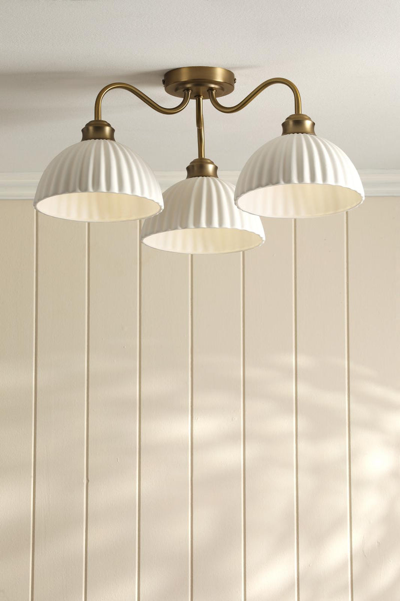 Laura Ashley Durford 3 Light Semi-Flush Matt Antique Brass and White Ceramic • LA3756580-Q