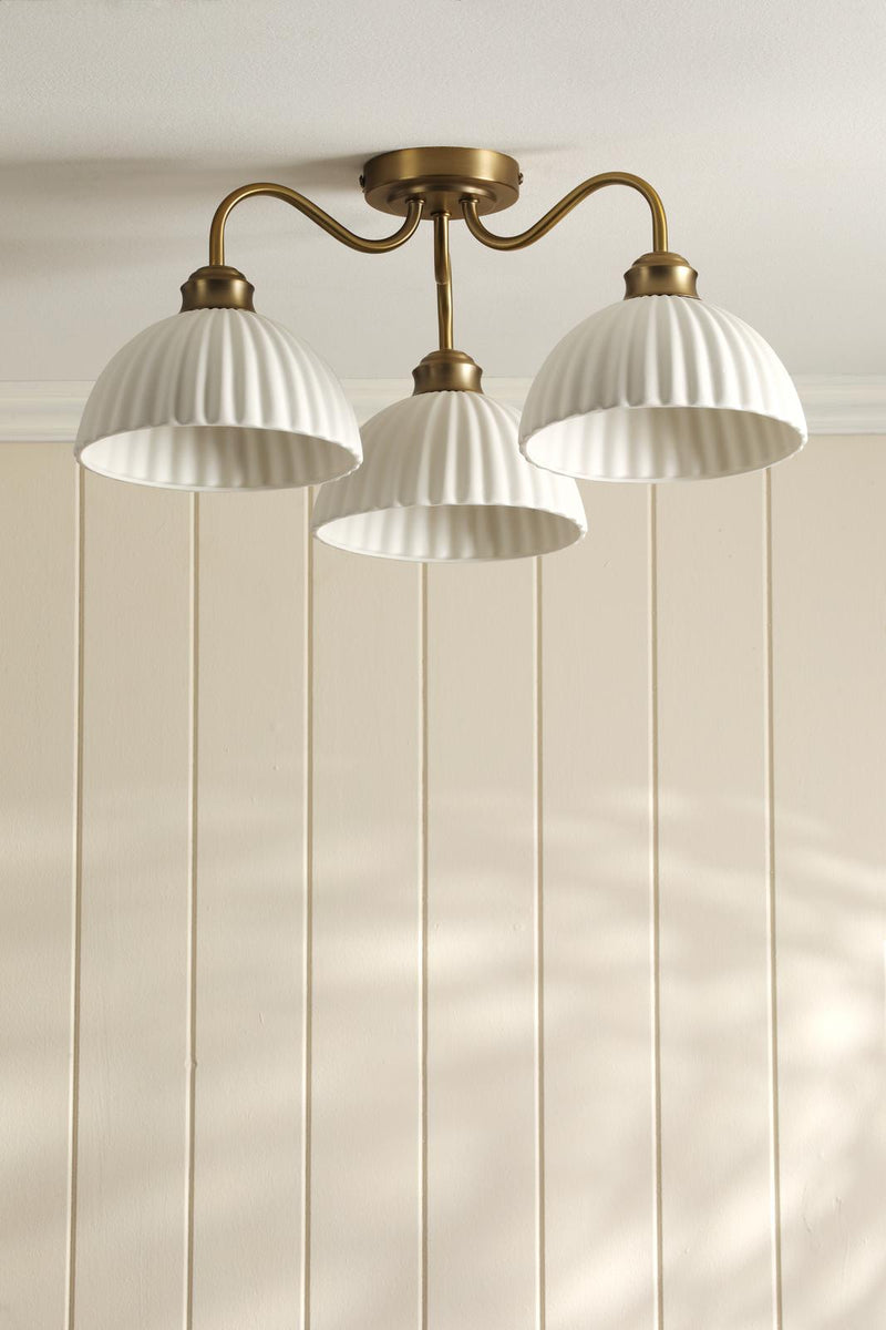 Laura Ashley Durford 3 Light Semi-Flush Matt Antique Brass and White Ceramic • LA3756580-Q