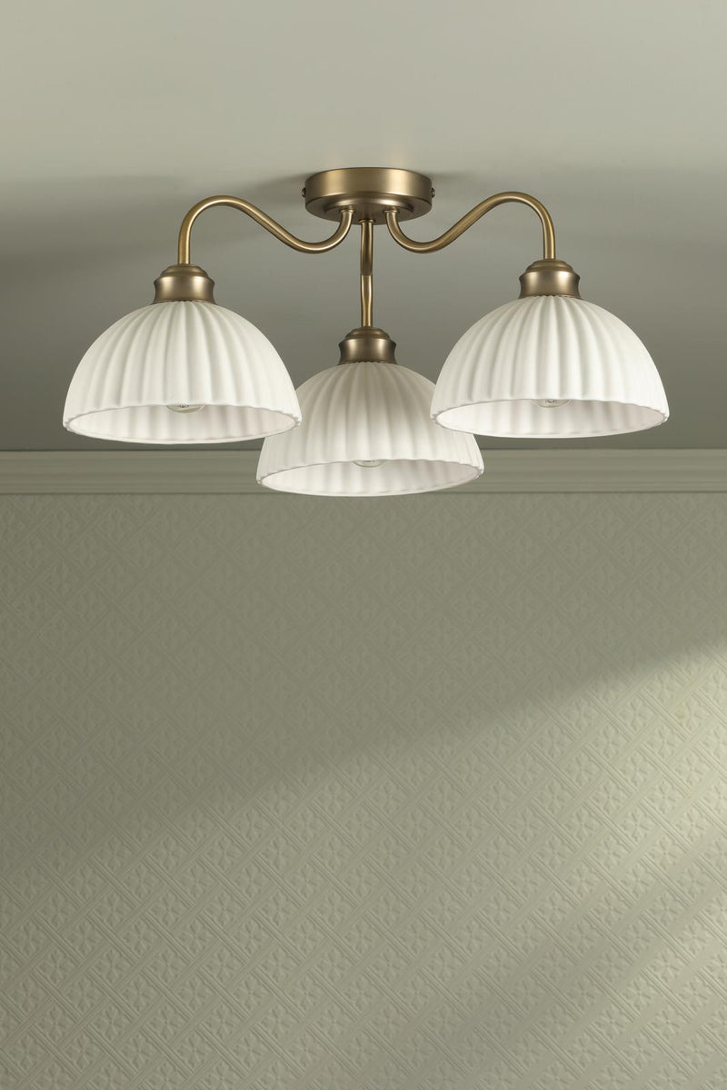 Laura Ashley Durford 3 Light Semi-Flush Matt Antique Brass and White Ceramic • LA3756580-Q