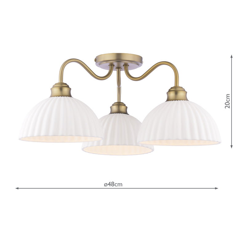 Laura Ashley Durford 3 Light Semi-Flush Matt Antique Brass and White Ceramic • LA3756580-Q
