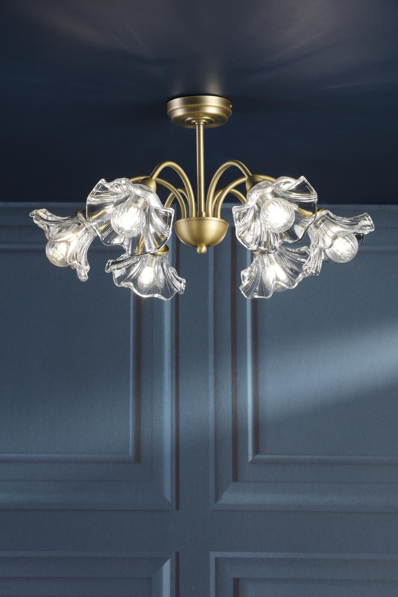Laura Ashley Kerswell 6 Light Semi-Flush Matt Antique Brass and Glass • LA3756582-Q
