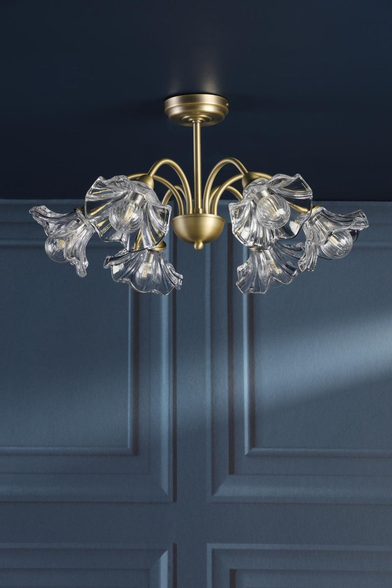 Laura Ashley Kerswell 6 Light Semi-Flush Matt Antique Brass and Glass • LA3756582-Q