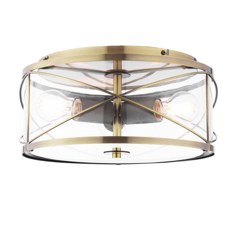 Laura Ashley Beckworth 3 Light Flush Antique Brass and Glass • LA3756586-Q