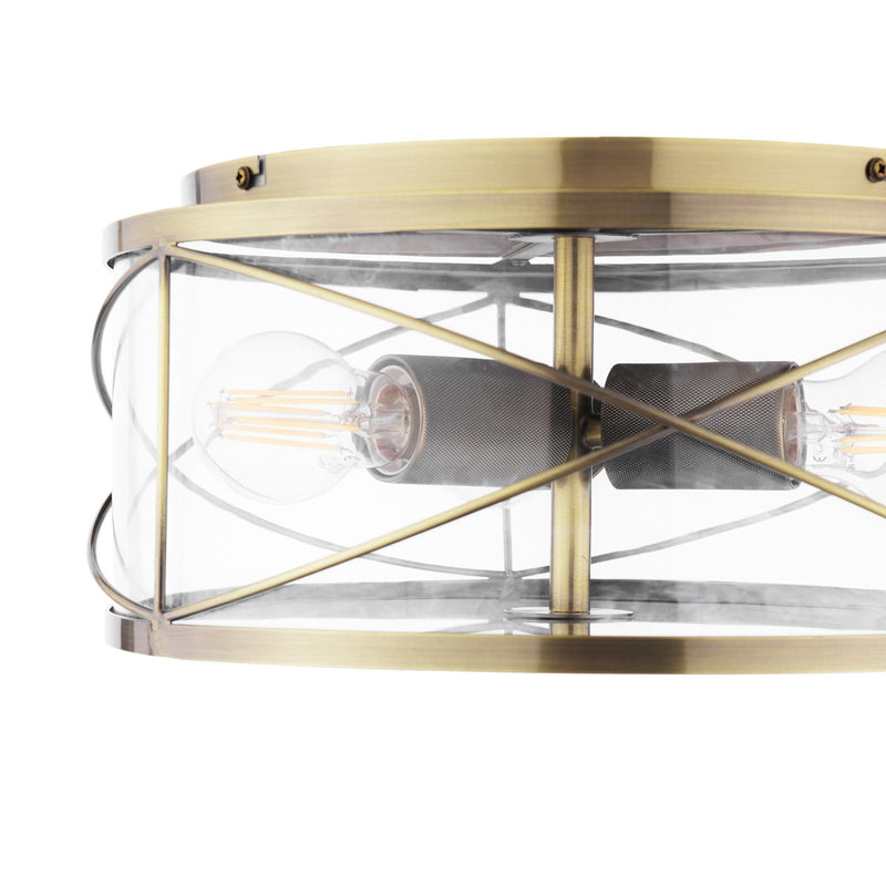 Laura Ashley Beckworth 3 Light Flush Antique Brass and Glass • LA3756586-Q