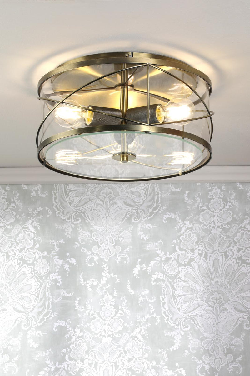 Laura Ashley Beckworth 3 Light Flush Antique Brass and Glass • LA3756586-Q